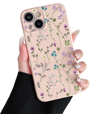 RALEAVO Flower Case for iPhone 15, Liquid Silicone Shockproof Protection Case Cover for Girls Women with Aesthetic Cute Floral Patterns Soft Slim Phone Case for iPhone 15 6.1-Pink
