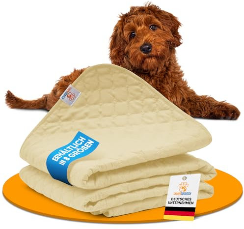 SympaTierisch wasserdichte Hundedecke - Robuste Hundematte als Schutz für Sofa & Bett - rutschfeste Hundedecke auch für große Hunde geeignet - in der Waschmaschine waschbar - 80 x 60 cm - beige