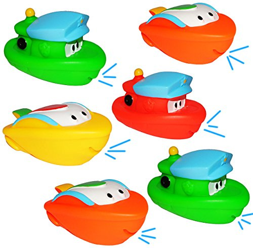alles-meine.de GmbH 3 Set: Gummifigur - 6 Stück Boote und Schiffe - Tiere/Gummifiguren - zum Wasser Spritzen - für Baby ab 0 Monate - Quietschtier Schiffejagd - Schiffe/Figur..