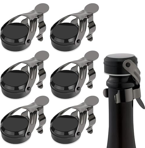 Gimars Weinflaschenverschluss 6 Stück, Weinstopfen für Sekt, Champagner, Rotwein, Universalverschluss vakuumdicht frischhalten, Flaschenverschlüsse Edelstahl wiederverwendbar Bar Partys, Shwarz