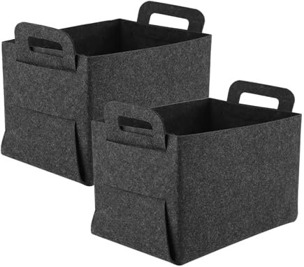 Lvjkes Aufbewahrungskorb, 2 Stück Filzkorb Falten Filz Aufbewahrungsbox Stoffaufbewahrungskörbe, mit 2 Griffen auf Beiden Seiten, Geeignet für die Aufbewahrung zu Hause (30cm x 20cm x 20cm)-Dunkelgrau