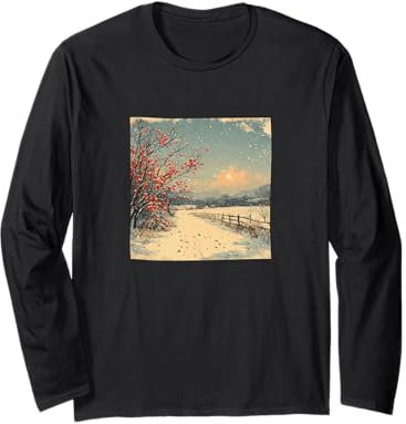Grafica vintage paesaggio prato innevato Maglia a Manica