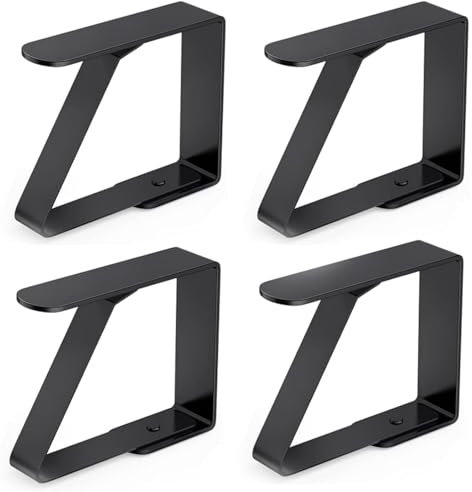 Raheem Lot de 4 pinces à nappe en acier inoxydable - 8 x 7 cm - Noir - Pour tables épaisses - Facile à nettoyer - Fixation pour de nombreux types de tables