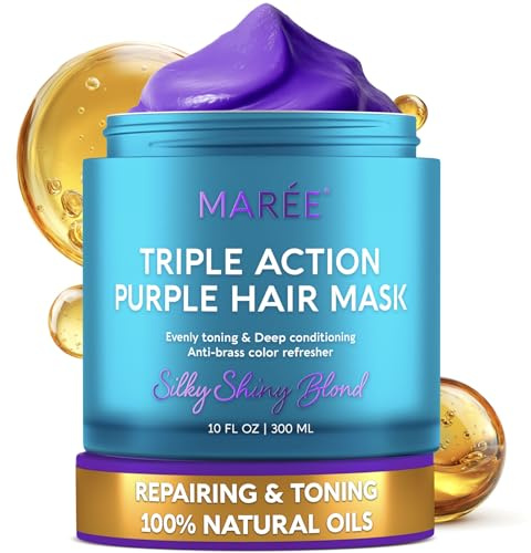 MAREE Deep Conditioning Hair Mask for Damaged Hair Treatment – Keratin Hair Care for Hydrating Growth Repair Moisturizing – Dry Curly Color Refreshing – 10 Fl Oz, Purple
