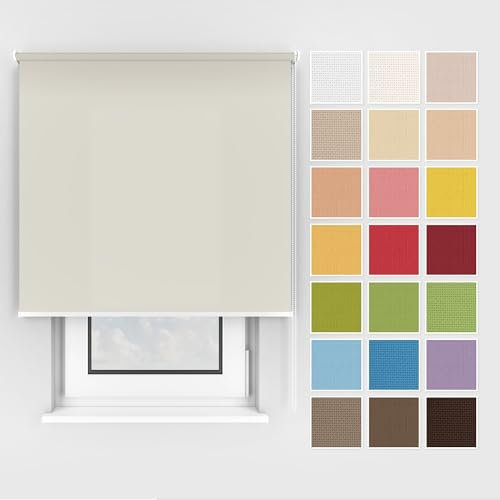 Estika Rollo mit Bohren Deckenmontage und Wandmontage, Breite: 60 cm, Höhe: 150 cm, Farbe: Perle, 25 Stoff Farben, Fenster rollos für innen, Sichtschutz für Fenster und Balkontür