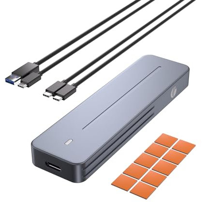 VCOM M.2 NVMe Enclosure, 10Gbps SSD Enclosure with USB 3.1 Gen 2, Aluminum NVMe PCIe to USB Adapter with Cooling Pad, Supports UASP & TRIM, M&B Key/M Key in 2230/2242 /2260/2280 SSDs