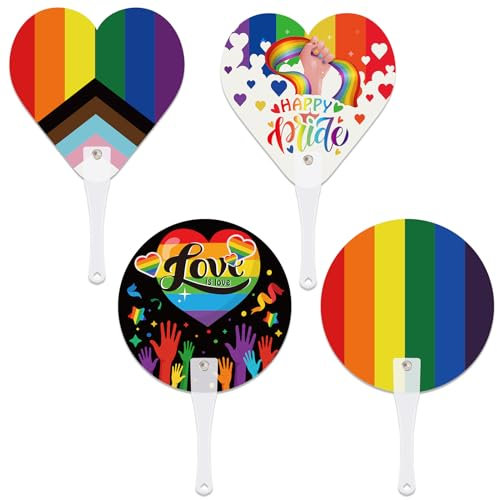 HOWAF 8pcs Gay Pride Accessories Pride Fans, Rainbow Flag Gay Flag Handheld Fans Heart & Round Rainbow Fans for LGBTQ Accessories Pride Decorations Rainbow Decorations LGBTQ+Parade Gay Lesbian Gifts