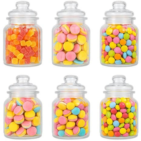 KAMACA Candy Bar Gläser klein – 6er Set Bonbongläser mit Deckel – luftdicht, spülmaschinenfest – Vintage Vorratsgläser für Süßigkeiten, Kekse & mehr (6x Bonbonglas 270ml)