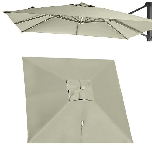 QSPNVFB 300x300cm Auvent De Parapluie Carré Déporté Toile De Rechange Pour Parasol Jardin 8 Côtes Couverture De Rechange Pour Parasol Balcon(Taupe,Single top 3x3 m (10'x10'))
