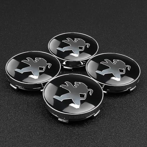4 pièces Cache Moyeux pour Peugeot 206 308 307 207 208 3008 60mm, Cache Moyeu Aluminium+ABS Cache de Roue Centrale ABS Accessoires de Voiture, Noir
