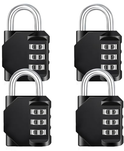 NAGE Klein Schloss mit Zahlencode, Koffer Schloss 3 Stellig (4, Schwarz) | Zahlenschloss Mini, Reiseschloss, Vorhängeschloss Wetterfest für Koffer, Rucksäcke, Fitnessstudio, Schränke, Gepäck, Zelt