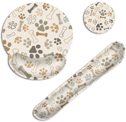 Cute Dog Cat Paw Bones Ergonomic Keyboard Wrist Rest and Mouse Mat Set with Memory Foam,Non-Slip Rubber Base for Wrist Support, Pain Relief and Comfortable Typing for Home Office Computer