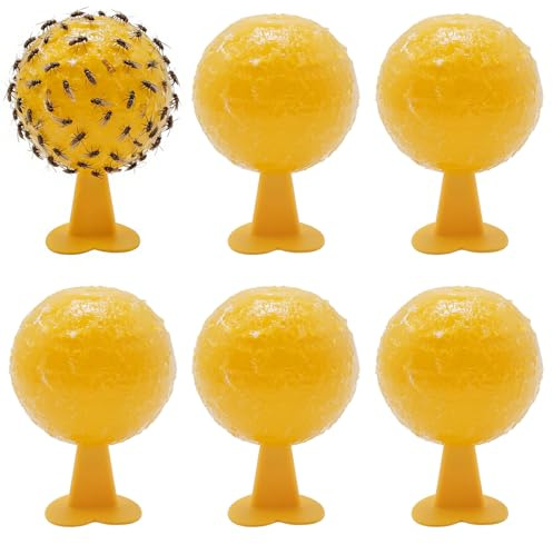Ollanoos 6 bolas amarillas para moscas de la fruta con base en forma de corazón, adecuadas para moscas de la fruta, hormigas y mosquitos. Ideal para cocinas, balcones