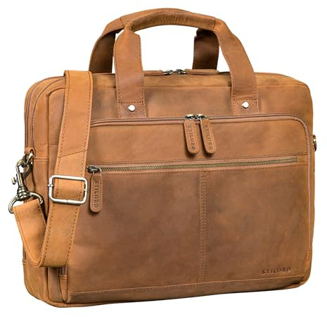STILORD Ronan Serviette Cuir Homme Grande Sacoche Ordinateur 16 Pouces Travail Besace Business - Cartable Enseignant A4 Porte Document avec Bandoulière Amovible Couleur:noir