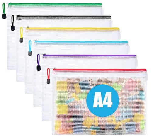 A4 Plastic Zip Wallets - 5PCS Zip Lock Bags Plastic Document Folders Mesh Zipper File Bags Waterproof Travel Storage Pouch for School Office Supplies