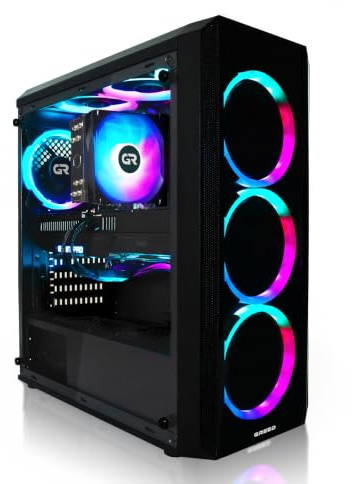 Greed MK2 Plus – High End Gaming PC – AMD Ryzen 7 5700X + RX 9060 XT 16 GB – computer con 4K & raytracing - 4,6 GHz – RAM DDR4 32 GB – SSD da 1TB + PSU da 750 W – WLAN + Win 11 Pro