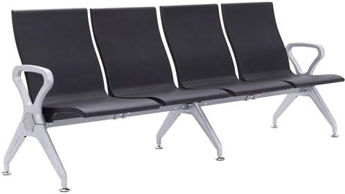 CLP Wartebank Airport-Stil Ermin, Sitzbank Flur mit Lehne, ergonomische Sitzschalen, Wartestühle mit robustem Alu-Gestell, bis 150 kg je Sitz Farbe schwarz Größe 4-Sitzer
