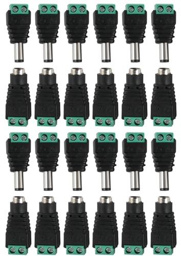 12 Pairs 12V DC Power Connector Adaptors, 5.5 x 2.1mm DC Connector Male Female Plug Adapters for CCTV Security Cameras LED Strip Lights Low Voltage Power Wiring Extension Repair Set