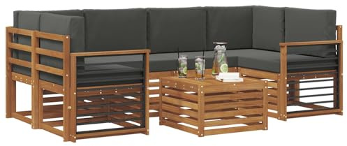 vidaXL Sofagarnituren 7 pcs Natur und Anthrazit Massivholz Akazie, Garten-Sofa-Eckgarnitur, strapazierfähiges Lounge-Möbel, modernes Patio-Set für chilliges Terrassenleben