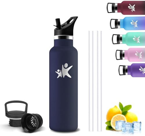 Botella Agua Acero Inoxidable, 500ml Botella Termica, sin BPA, Cantimplora con Pajita, A Prueba de Fugas, Garrafa Termica, Acero Inoxidable 18/8, para Oficina, Viajar, Hogar, Escuela