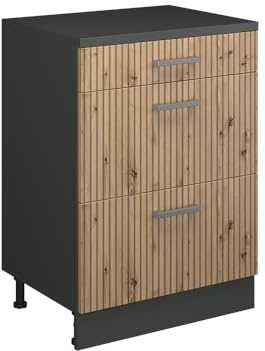 Vicco Erweiterungskommode Rion, Artisan-Eiche/Anthrazit, 60 x 46 cm ohne Schräge mit 3 Schubladen, kombinierbar mit Rion Dachschrägenschränken und Schrankmodulen