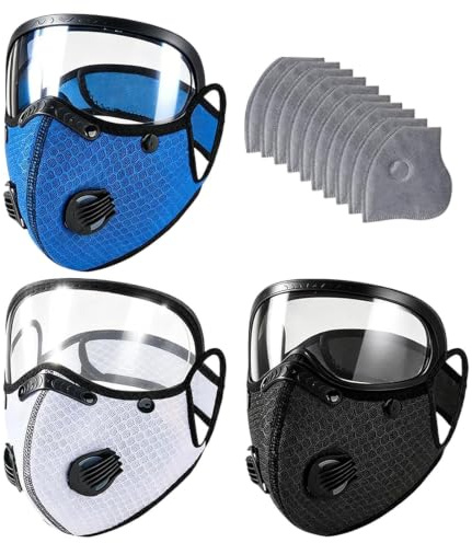 Staubschutzmaske Mit Atemschutzmaske Kohlefilter Schutzbrille 10 Filter | Wiederverwendbare Atemschutzmaske, 10 Ersatzfilter, 5-lagiger Aktivkohlefilter, Schutzbrille Gegen UV Und Beschlag
