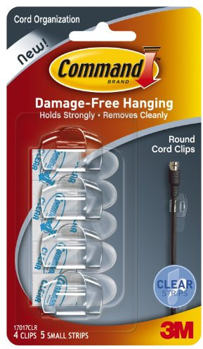Command Round Cord Clips, Clear, 16-Clip