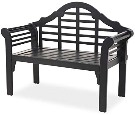 Plow & Hearth Weatherproof Lutyens Eucalyptus Wood Garden Bench | Foldable Patio Bench | Outdoor Furniture Seating for Porch Park Deck | Black