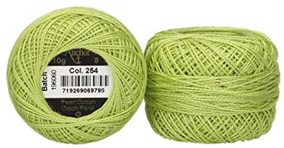 Anchor 4591008-00254 Stickgarne, 100% Baumwolle, apfelgrün, Stärke 8, 82m, 16 Gramm