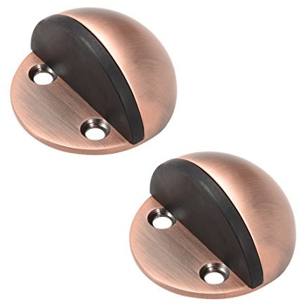sourcingmap Stainless Steel Floor Door Stopper with Rubber Bumper Adhesive/Screw Mounted Copper Tone 2pcs