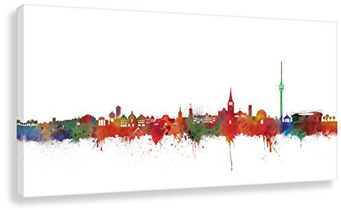 Kunstbruder Stuttgarter Skyline - Weiss 60x120cm - by Stadt Stuttgart Kunstdruck 2cm (div. Varianten/Größen)- Leinwandbild Wandbild Wanddeko Leinwanddruck fertig zum aufhängen