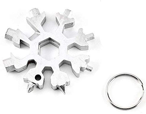 18-in-1 Multitool Edelstahl fahrrad Multifunktionswerkzeug, Schneeflocke Multi Tool Schlüsselanhänger Flaschenöffner Ringschlüssel Achteckantschlüssel Werkzeuge (weiß)