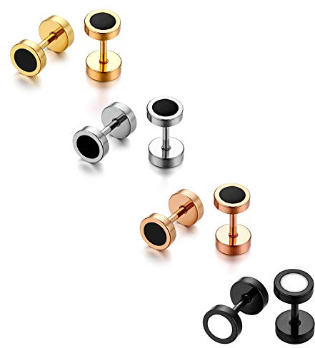 JewelryWe Schmuck Herren Ohrringe, 6-8mm Edelstahl Fake Plug Ohrclips Emaille Lünette runde coole Ohrstecker Tunnel Piercing Geschenk für Männer