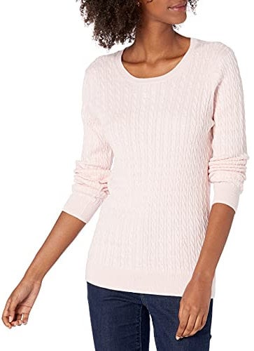 Amazon Essentials Pull Torsadé Léger À Col Rond Et Manches Longues (Disponible en Grande Taille) Femme, Rose Clair, L