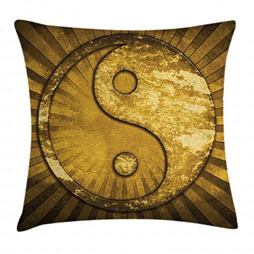 ABAKUHAUS Ying Yang Kissenbezug, Industrielles Design, Kissenbezug Beidseitiges Muster Klarer Digitaldruck Farbfest mit Reißverschluss, 45 x 45 cm, Hellbraun Braun