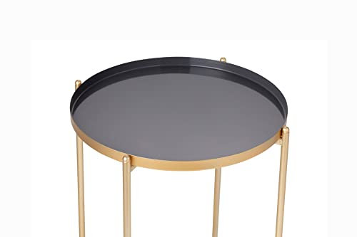 LIFA LIVING Runder Couchtisch aus Metall in Gold und Grau, Vintage Beistelltisch stabil, Kaffeetisch im modernem Design, 37.5 x 37.5 x 47.5 cm