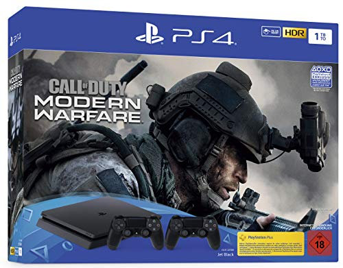 PlayStation 4 Slim inkl. 2 Controller und Call of Duty: Modern Warfare - Konsolenbundle (1TB, schwarz, Slim) [video game]