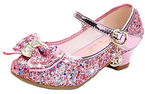 mama stadt Prinzessin Schuhe Mädchen Glitzer Schuhe Kinder Stöckelschuhe Pailletten Cosplay Schuhe Partys Hochzeiten Klett Sandalen Elegante Mädchen Schuhe mit Absatz, Rosa/ 29