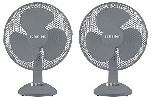 Schallen 2 x 12 3 Speed Electric Modern Oscillating Worktop Desk Table Air Cooling Fan (Grey)