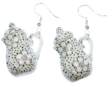 Pot Earrings Miniblings Teapot Can Coffee Tea Porcelain Ceramic Green Dots