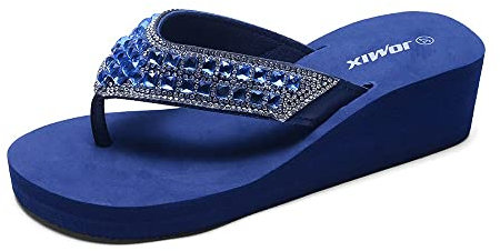 JOMIX Ciabatte Infradito Donna Estive Eleganti Infradito con Zeppa Comode Casa Mare Spiaggia Piscina SD2566 (Blu Navy, 38)