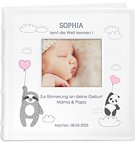 Maverton Einsteckalbum + mit Aufdruck - für 200 Fotos 10x15-100 weiße Seiten - Größe 21x22cm - Weiß - Geschenk für Kind zur Geburt Taufe zum Geburtstag - Wolken