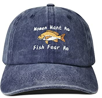 Frauen Want Me Fish Fear Me Baseballkappe, Bestickt, Marineblau, Einheitsgröße