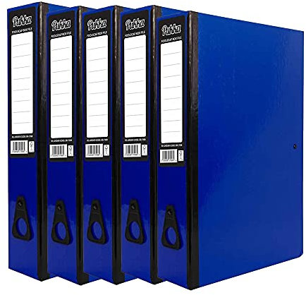 ED 5 x Pukka Foolscap A4 Glossy Box Files with Document Clip & Push Lock School Work Office 70mm Spine File Organiser (Navy)