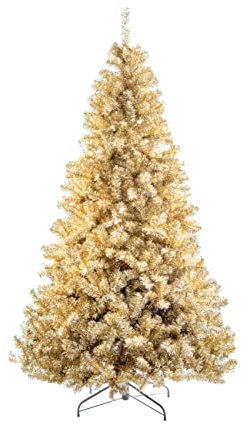 5Ft/1.5m Artificial Christmas Tree Champagne Gold Shiny Tinsel Tips Bushy Look Luxurious Hinged Branches Xmas Holiday Home Decorations