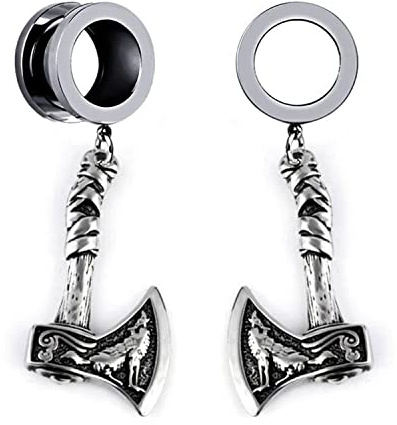 XINHE 2PCS Ear Gauges Ohr Plugs Tunnels for Ears Wikinger Keltischer Wolf Axt Anhänger Surgical Steel Schraub Dilation Piercing Expander,20mm(13/16)