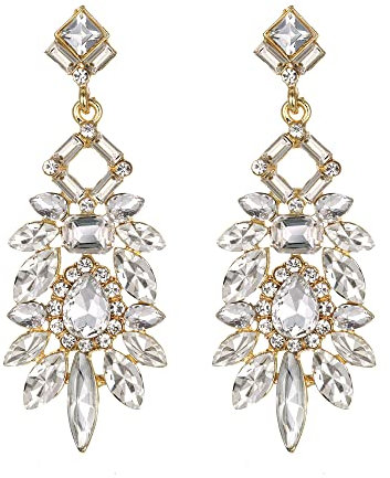 Clearine Statement-Ohrringe Art Deco Strass Marquise Smaragdschliff rechteckige geometrische für Damen Klar Gold-Ton