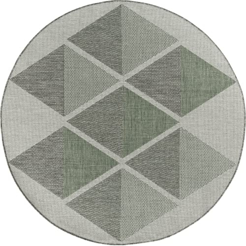 Taracarpet Outdoor Teppich Wetterfest Wohnzimmer Balkon Küchenteppich Flachgewebe Sisaloptik Muster Skandi grün 120x120 cm rund