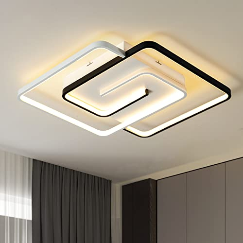 minifair Moderne LED-Deckenleuchte 36W 50cm mit Fernbedienung Geometrie quadratisch schwarz-weiß dimmbar Unterputz für Wohnzimmer Schlafzimmer Küche