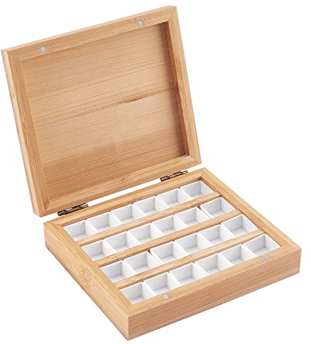 PH PandaHall Plateau de Palette de Peinture Aquarelle en Bois, Mallette de Peinture à Palette avec 24 Demi-Godets Fournitures d'art Professionnelles pour Artistes étudiants Amateurs Voyage,11x12x28cm